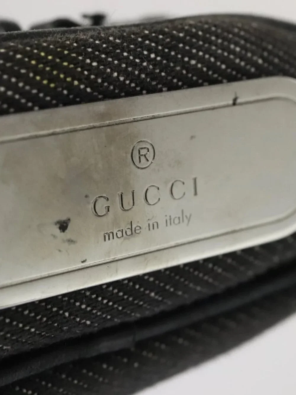 GUCCI Pouch Denim Gray Silver 90627 Auth ac3227